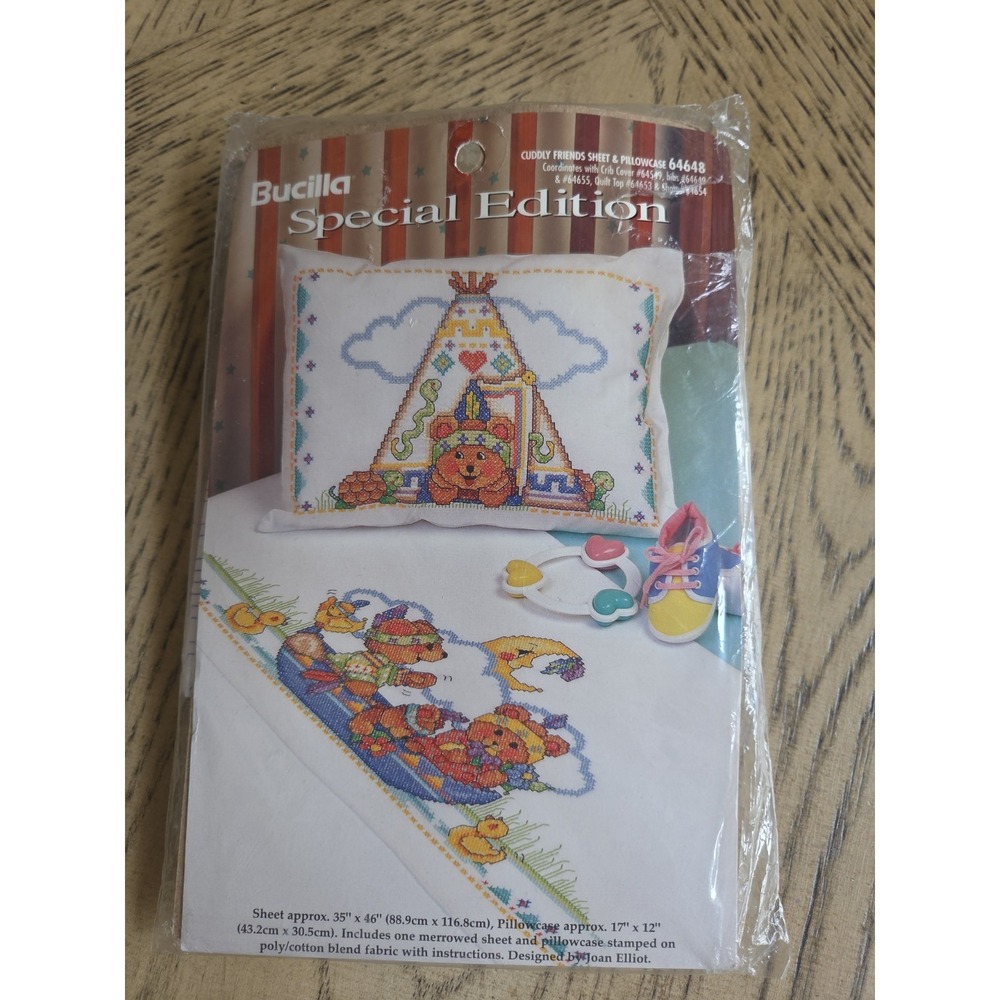 Bucilla Special Edition Cuddly Friends Sheet Pillowcase Stamped Cross Stitch New